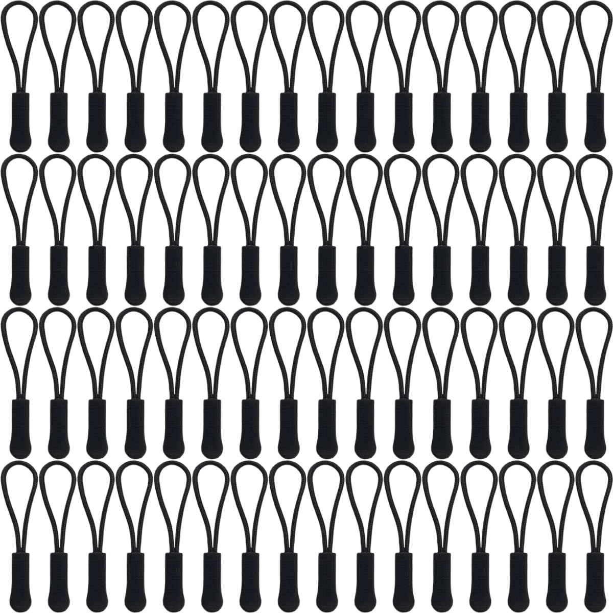 TIHOOD 100PCS Replacement Zipper Pulls Black Zipper Pull Cord Extender for Backpacks, Jackets, Luggage, Purses, Handbags