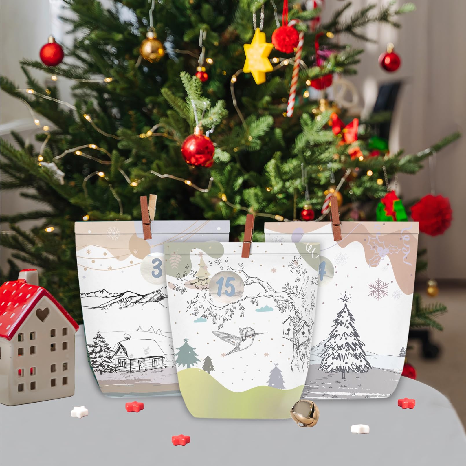 PANSIBY Advent Calendar for Filling 24 Christmas Calendar Paper Bags for DIY Crafts Christmas Bags with 1-24 Number Stickers to Fill Yourself - Image 4