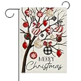 Dyrenson Merry Christmas Balls Decorative Garden Flag, Xmas Tree Ornaments Yard Outside Home Decoration, Winter Holiday Burlap Outdoor Small Decor Double Sided 12 x 18