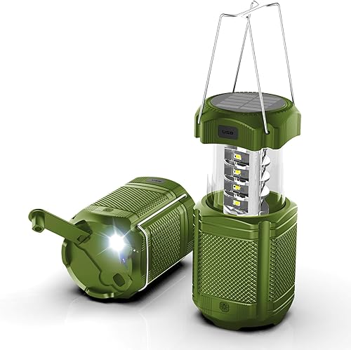 Linterna de campamento de 5000 mAh solar con manivela LED telescópica cargador USB para cortes de energía, lámpara portátil recargable con pilas,