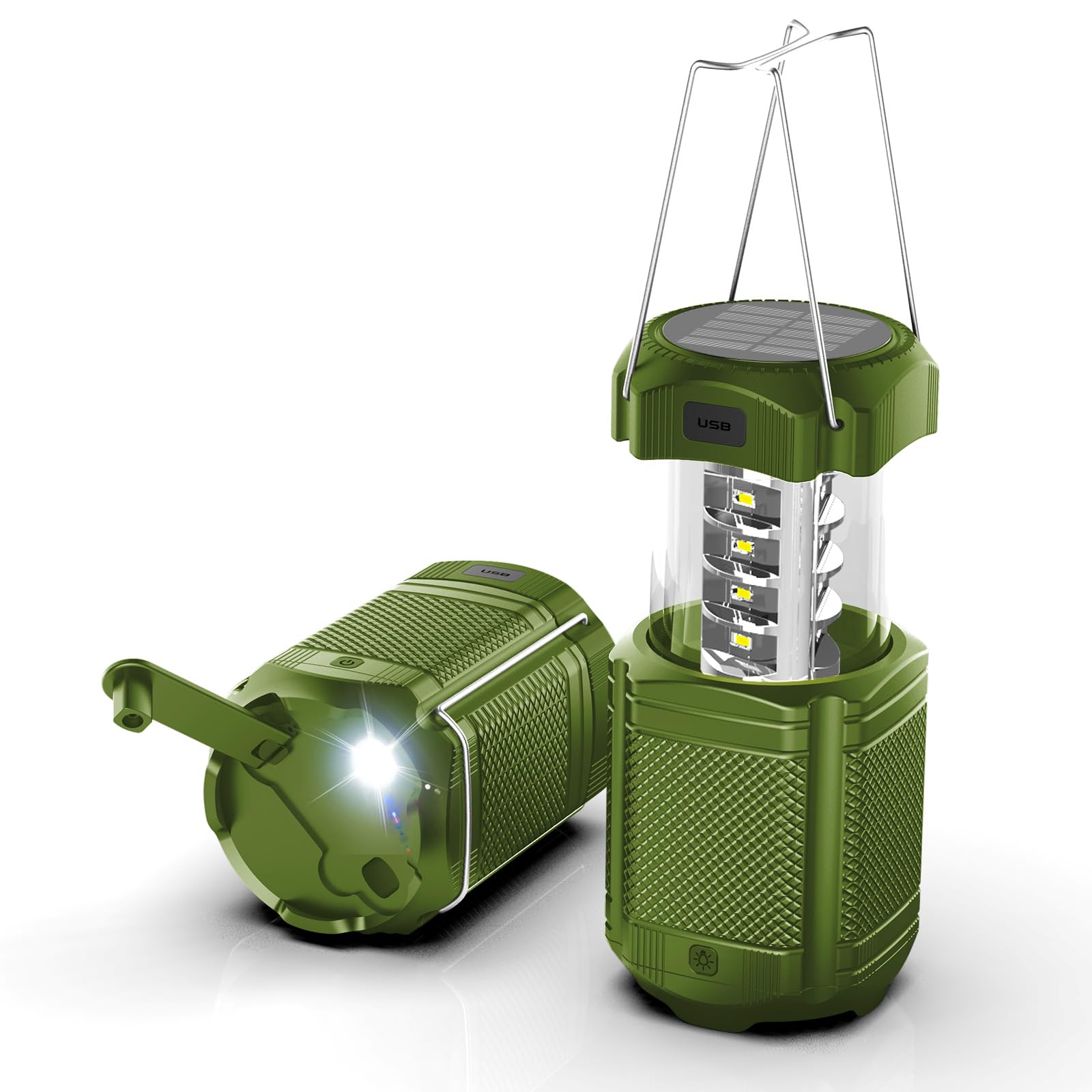 Sponsored Ad - Camping Lantern 5000mAh Solar Hand Crank Telescopic LED Flashlight USB Charger for Power Outages ,Portable Rechargeable Battery Powered Operated Lanterns Lamp, Camping Gear Accessories (Green)