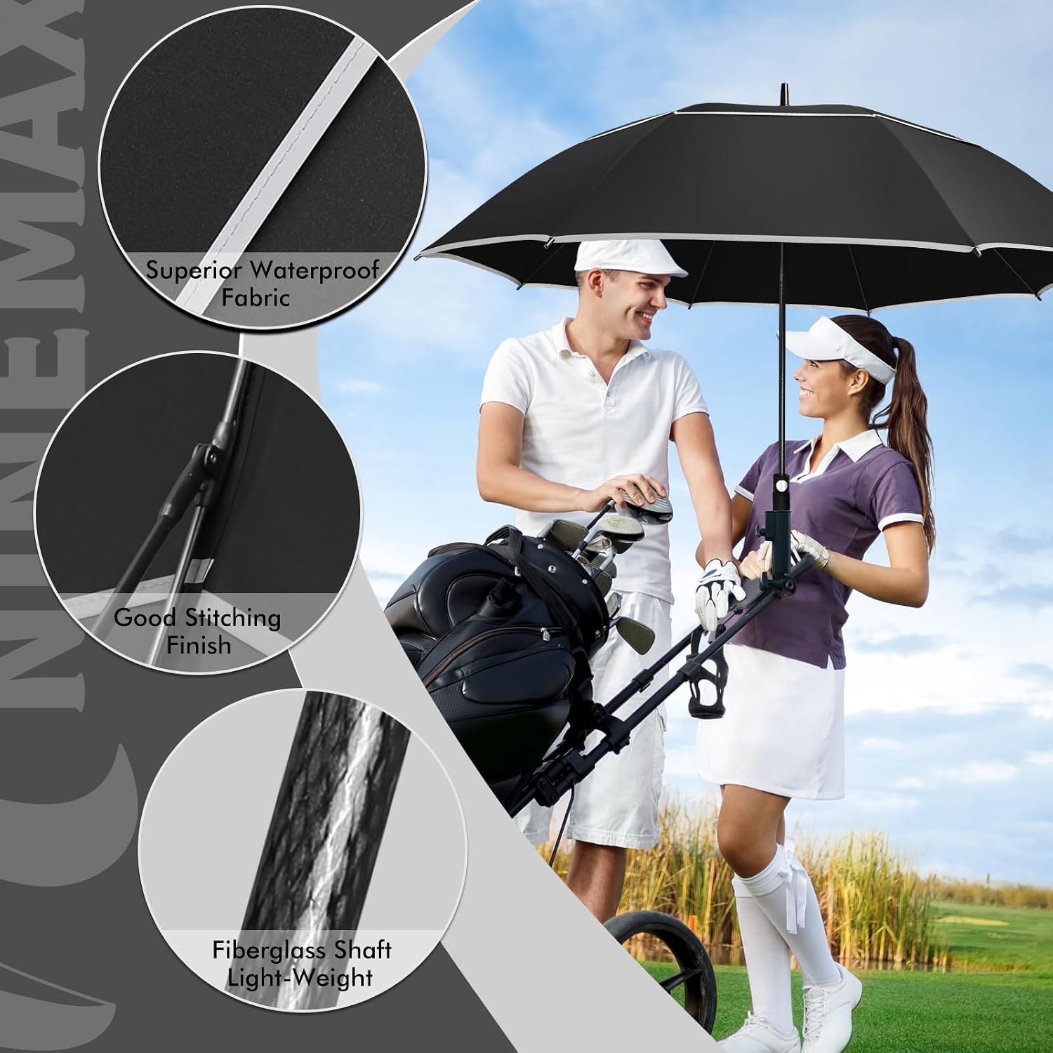 NINEMAX Golf Umbrella 51/54/62/68 Inch Automatic Open, Large Double Canopy Vented Oversize Stick Umbrellas Extra Large Windproof Waterproof for Rain