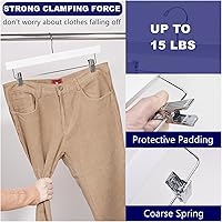 Vista 4 de Amber Home Paquete de 10 perchas de madera blanca para pantalones con 2 clips ajustables para jeans, pantalones cortos
