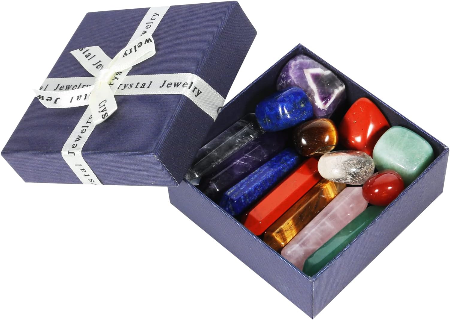 Premium Healing Crystals Kit in Gift Box Meditation Gifts, 7 Chakra Set Tumbled Stones, 7 Chakra Stone Set Chakra Tumbled Stones Amethyst Crystal Yoga Amulet with Giftbox Healing Crystals