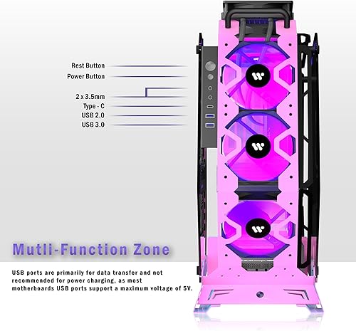 Vista 26 de KEDIERS PC Case C570 ATX Mid Tower - Carcasa de vidrio templado para computadora de juegos, marco abierto con 5 ventiladores PWM ARGB (570 rojo)