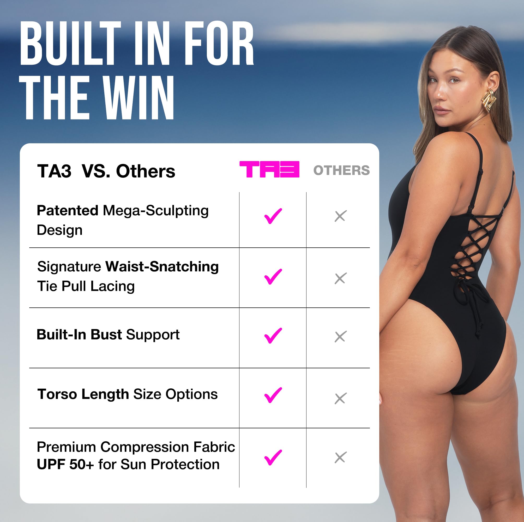 TA3 Brazilian Plungey Swimsuit for Women – Sculpting Bathing Suit - Tummy Control Swimsuits for Women - Patented Construction
