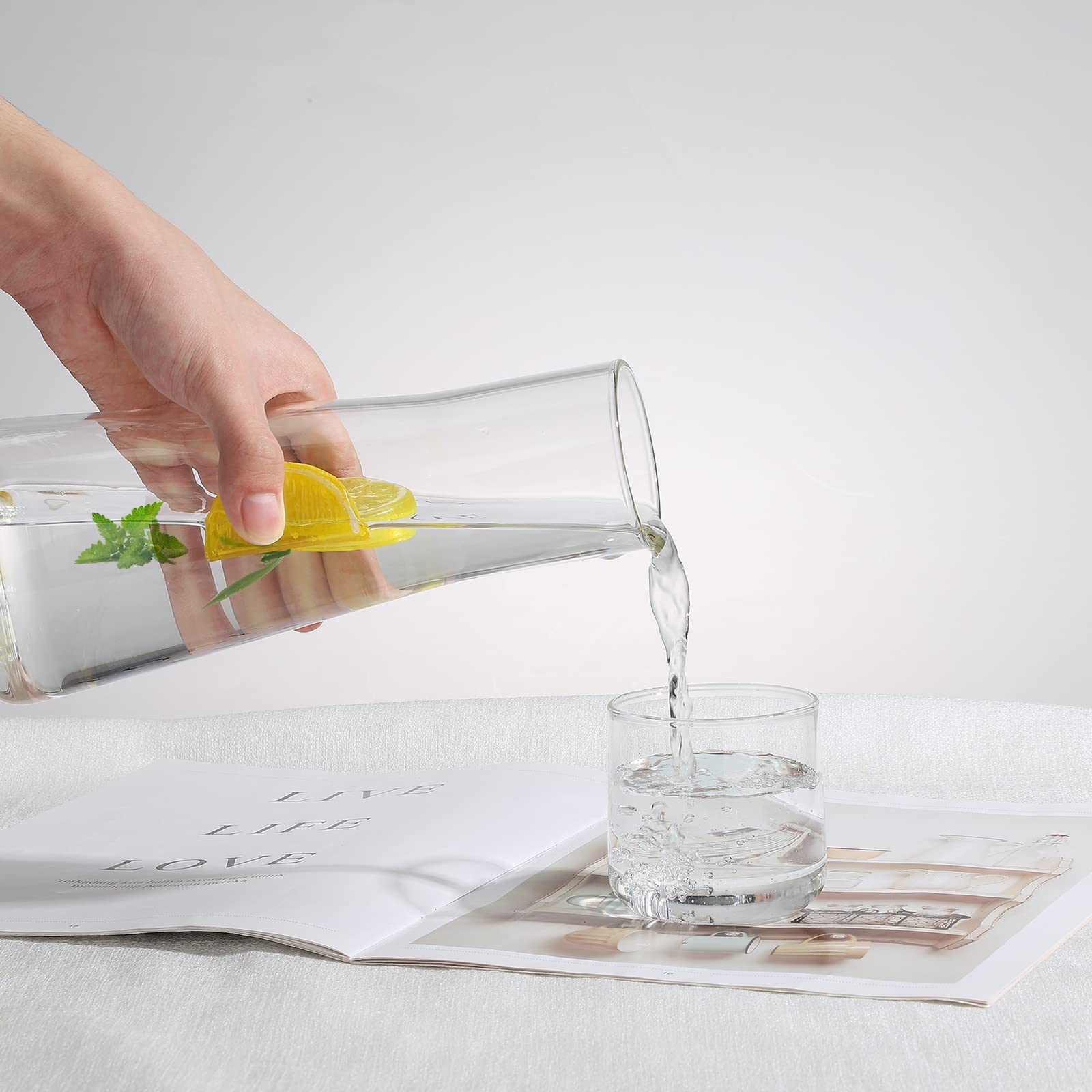 MISNODE Bedside Water Carafe Vintage Embossed Glass Carafe for Water Ice Drink, Bedside Water Carafe and Glass Set Practical Glass Water Carafe for Bedroom Kitchen Bathroom(#4)