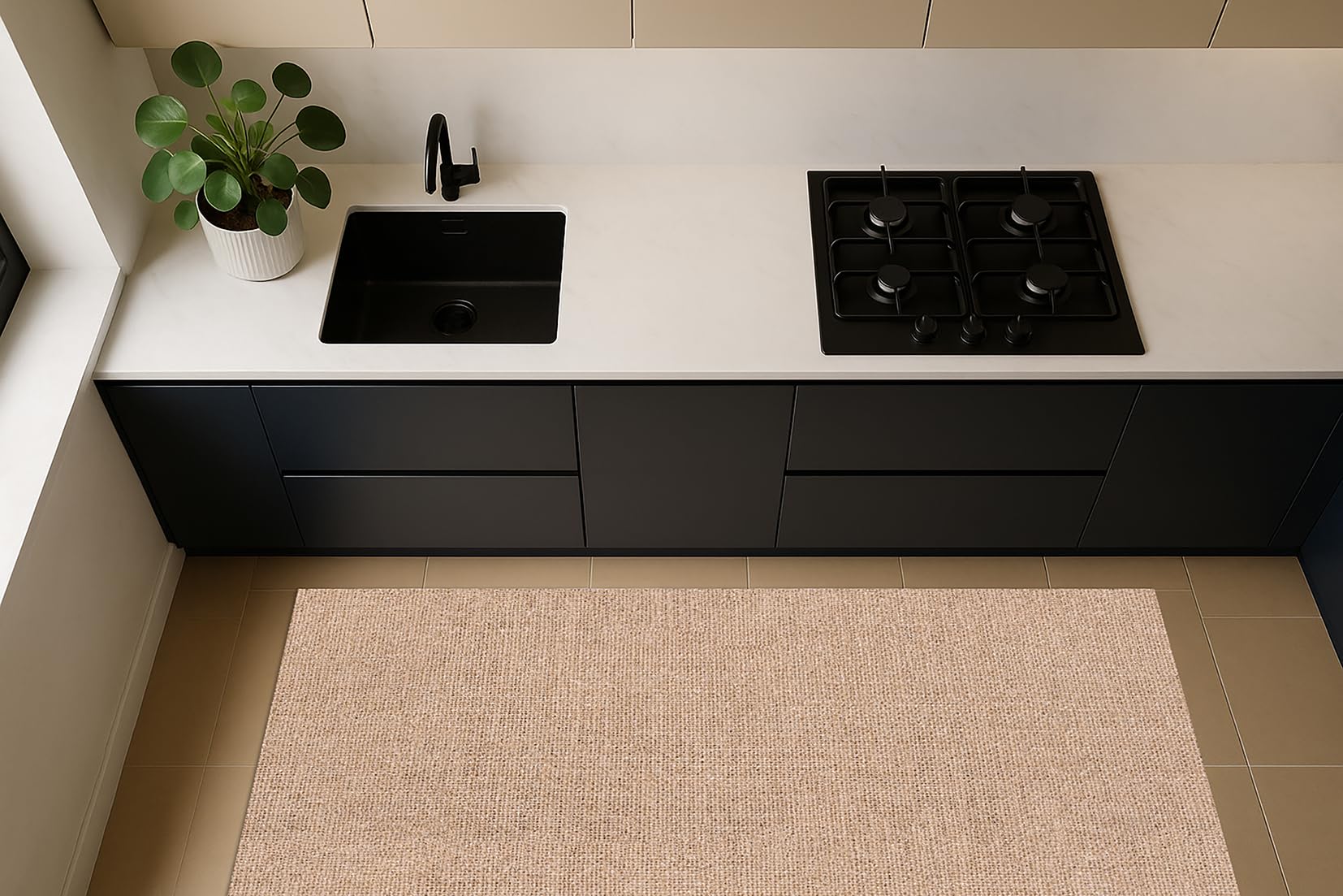DobleUve Estudio Tapis en vinyle uni imprimé | jute marron, 50 x 100 cm, imperméable, antidérapant, anti-champignons | cuisine salon | enfants | Sol en PVC