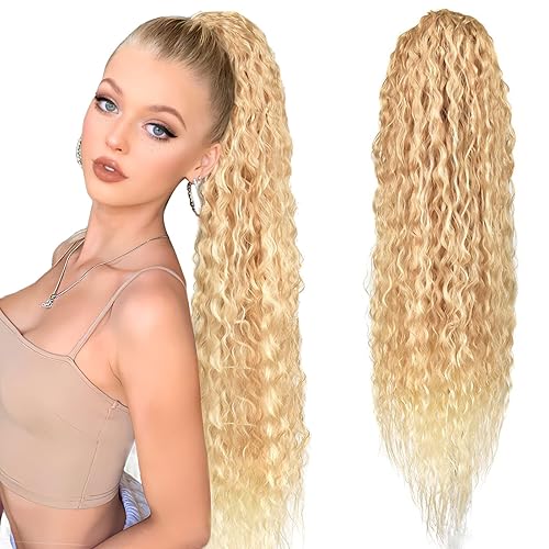 BHF Extensión de cola de caballo orgánica de 32 pulgadas + 30 pulgadas, extensiones de cabello negro con cordón negro extra largas con clip para