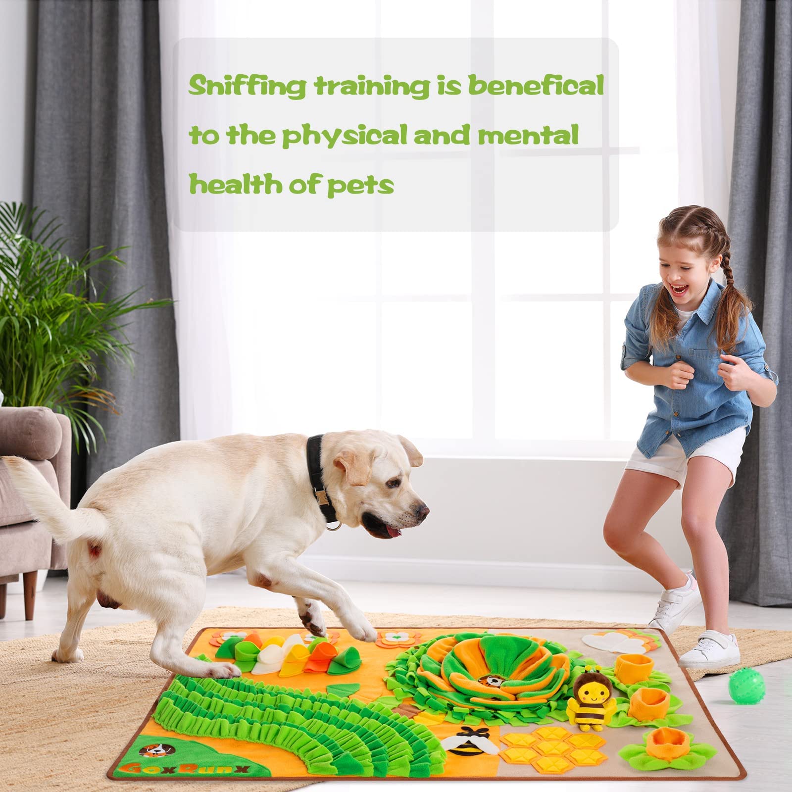 GoxRunx Schnüffelmatte für Hunde, 101.6x68.9 cm, extra große Hunde-Futtermatten, Haustier-Schnüffelmatte, interaktives Hunde-Puzzle-Spielzeug für Stressabbau, fördert das natürliche Futtersuche