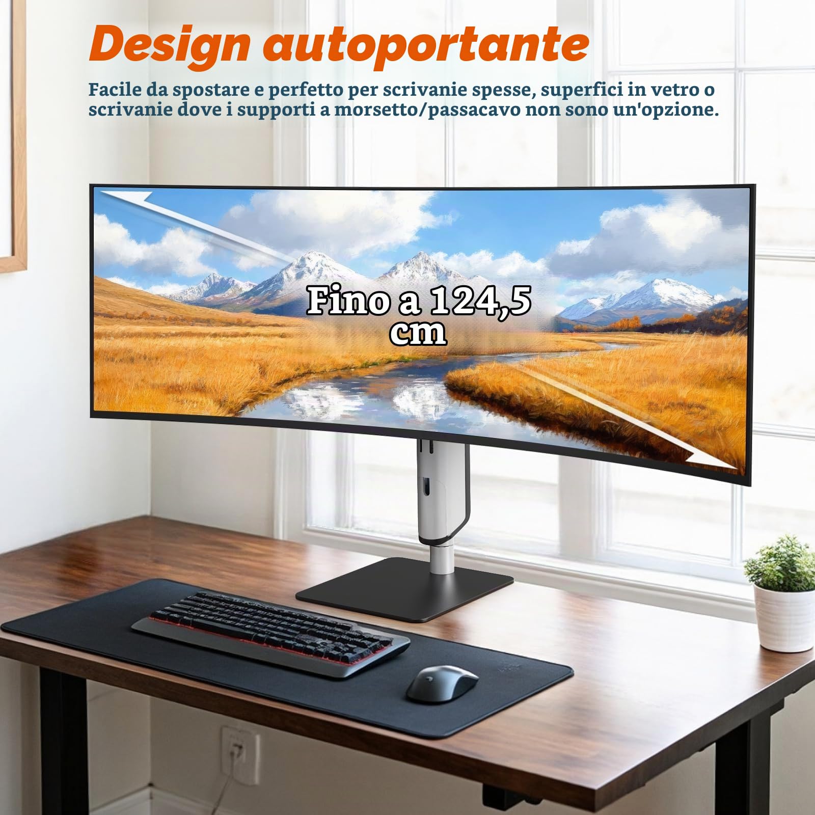 PUTORSEN Supporto per monitor indipendente per schermo da 17 a 49 pollici fino a 18 kg, ultra ampio supporto per monitor 1 monitor, regolabile in altezza, inclinabile, VESA 75/100 mm