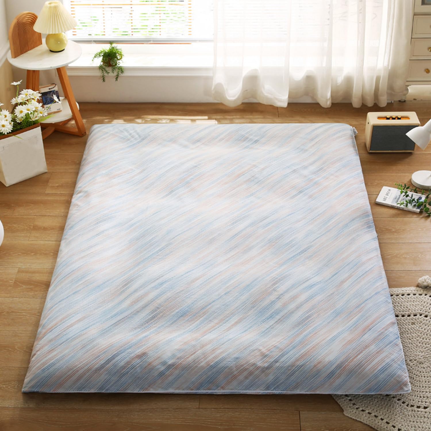 I,135x200cm, 100% Cotone Copertura Futon Pavimento con Cerniera Copertura Materasso Futon Giapponese Protezione Materasso Avvolgimento Completo Copertura del Tappeto da Letto