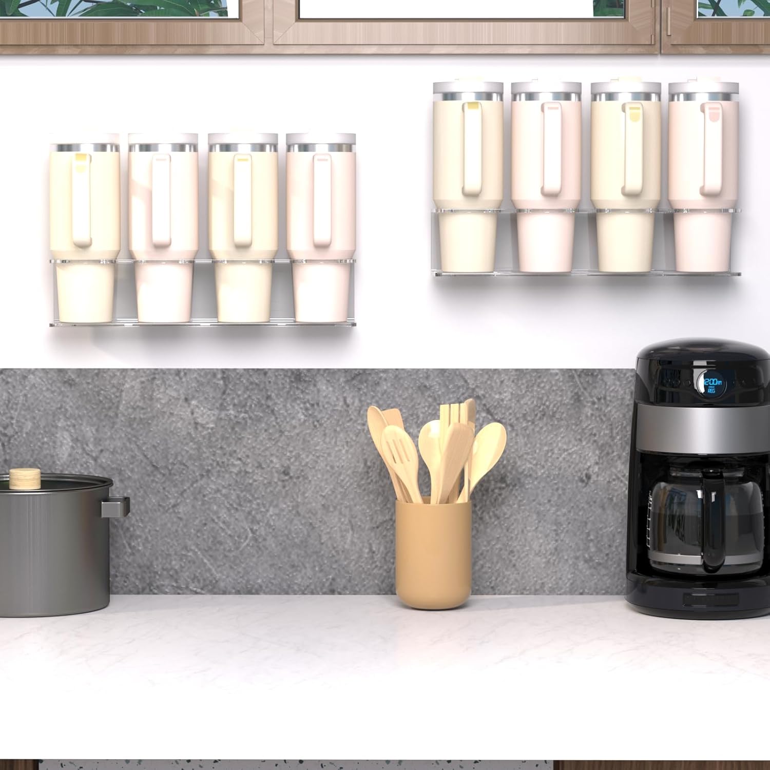 2 Pack Acrylic Cup Holder Organizer for Stanley 40 oz, Large Heavy Duty Stanley Cup Holder, Spray Can Holder Storage Rack, Holds 8 Tumblers for Home Office & Kitchen, Wall Mounted with Accessories - Image 8