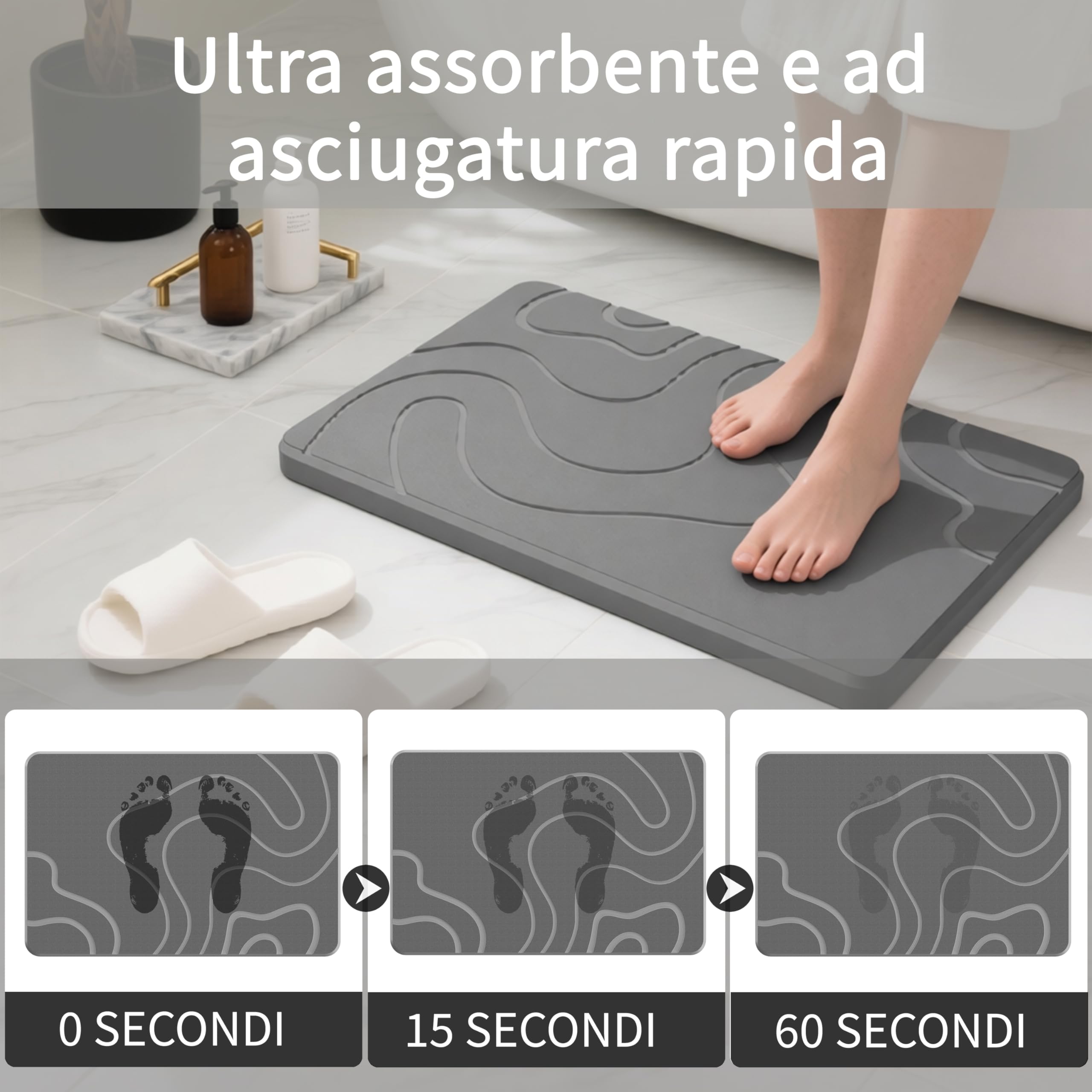 Tappetino da Bagno in Diatomite, Tappetino Assorbente in Pietra a Asciugatura Rapida, ad asciugatura rapida, grande, antiscivolo (Modello B, 39X60cm)
