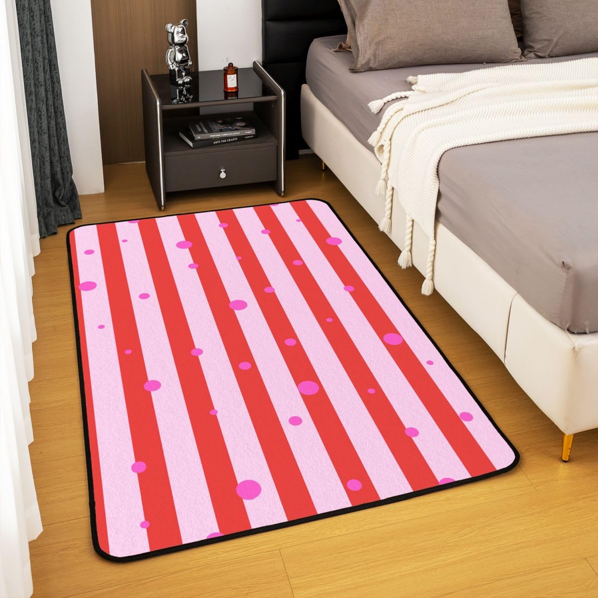Loussiesd Tapis Salon 100x150cm Rayures Tapis d’intérieur et d’extérieur Dots Doux Antidérapant Moderne Rose pour Salon et Chambre Art rayé Modernee Lavable Luxe