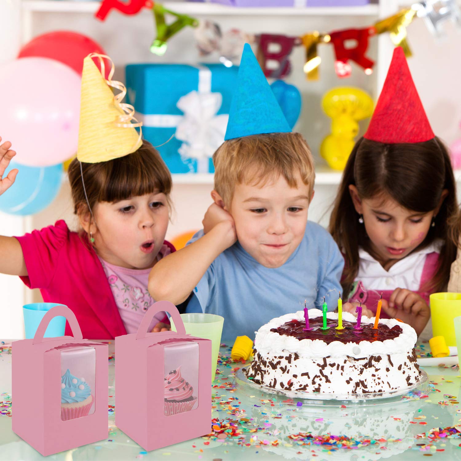 30 Stück Cupcake-Boxen Mit Fenster & Griff – Transparent, Rosa, Für Muffins & Gebäck (ca. 9,2x9,2x11 Cm)