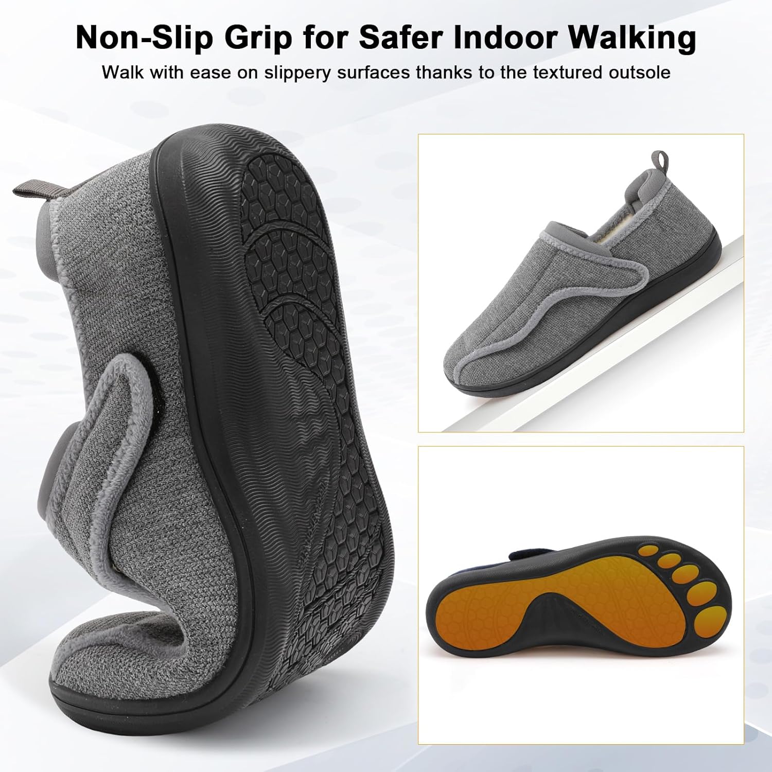 JOINFREE Women Men House Slippers Indoor Slip On Wide Fit Diabetic Shoes Adjustable, Non-Slip Cozy Comfort Home Slippers Shoes for Swollen Feet, Edema, Elderly, Preganant Medium Grey Size 15 - Image 7