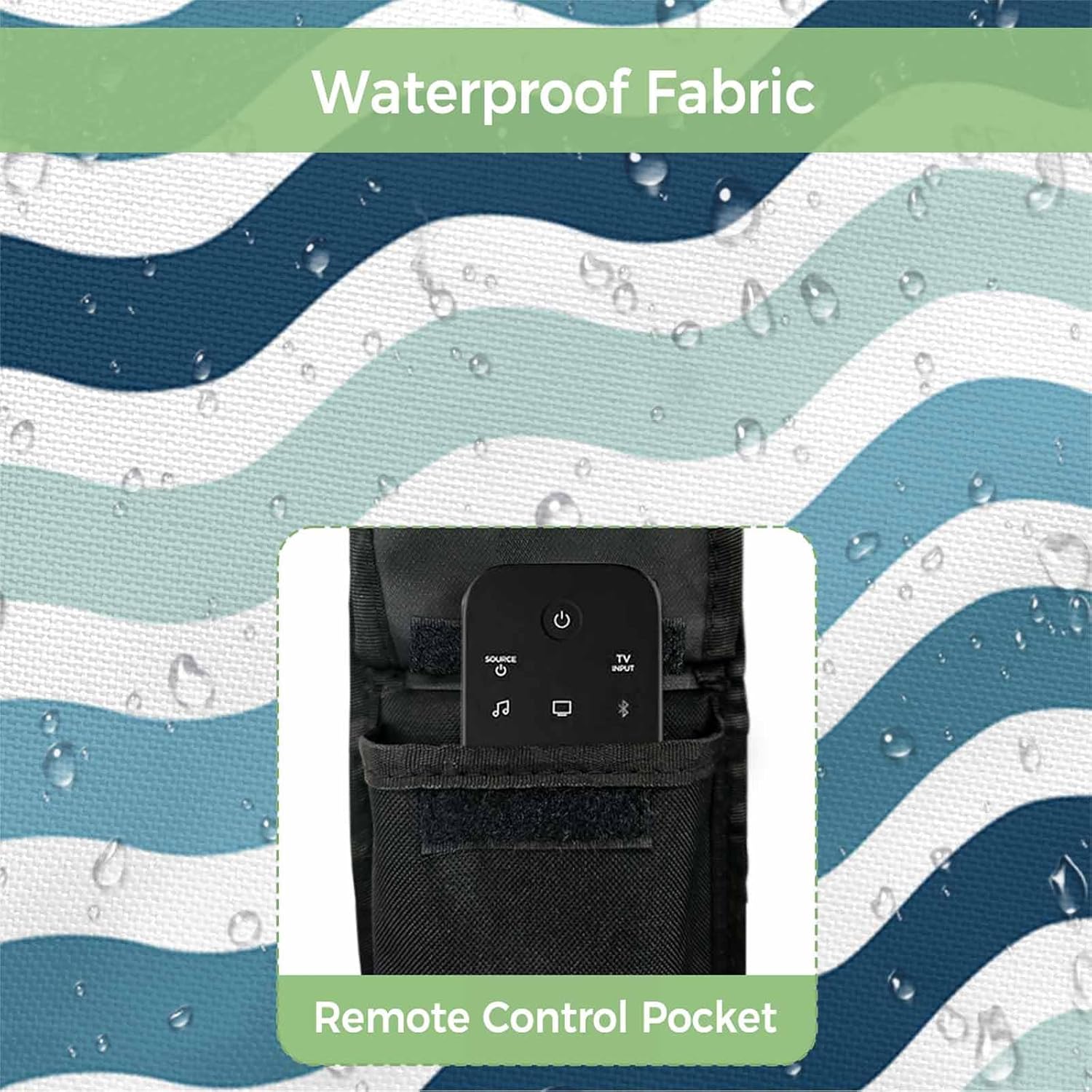 Outdoor TV Cover 85 Inch Teal Blue Stripe Waves TV Enclosure Lines Striped TV Covers for Outside TV Display Screen Protector with Remote Control Pocket Home Decor