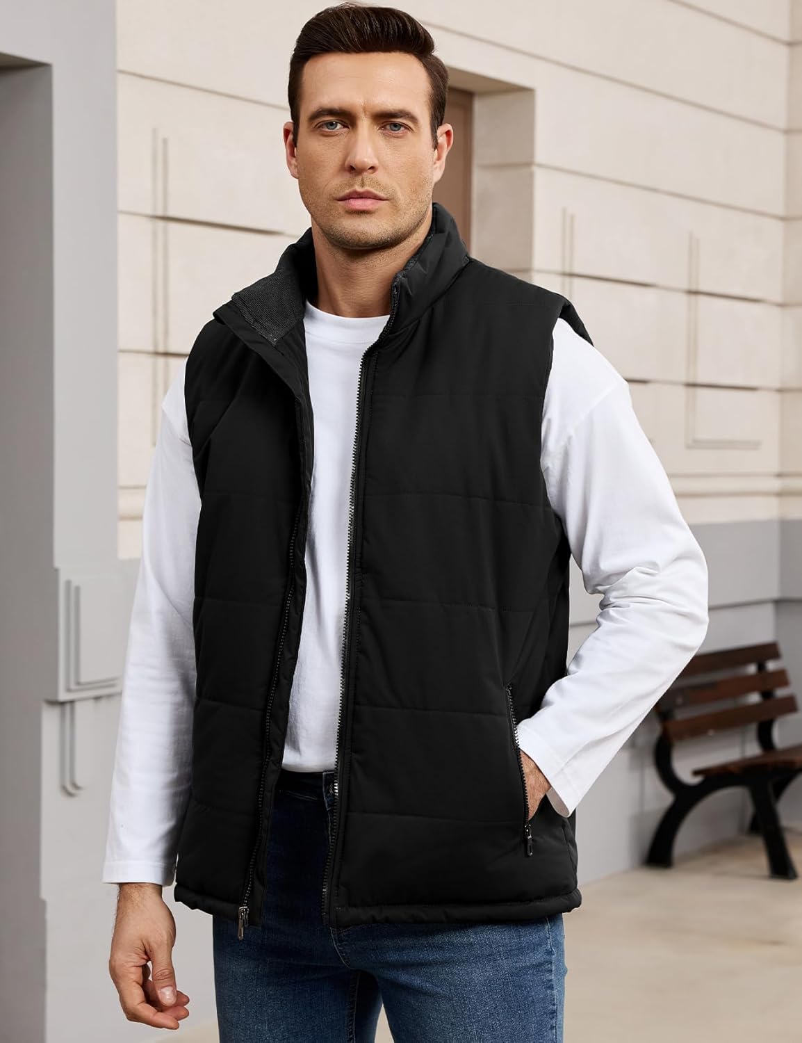 Flygo Men's Fleece Lined Winter Warm Outdoor Padded Puffer Vest Thick Sleeveless Jacket with Pockets - Image 2