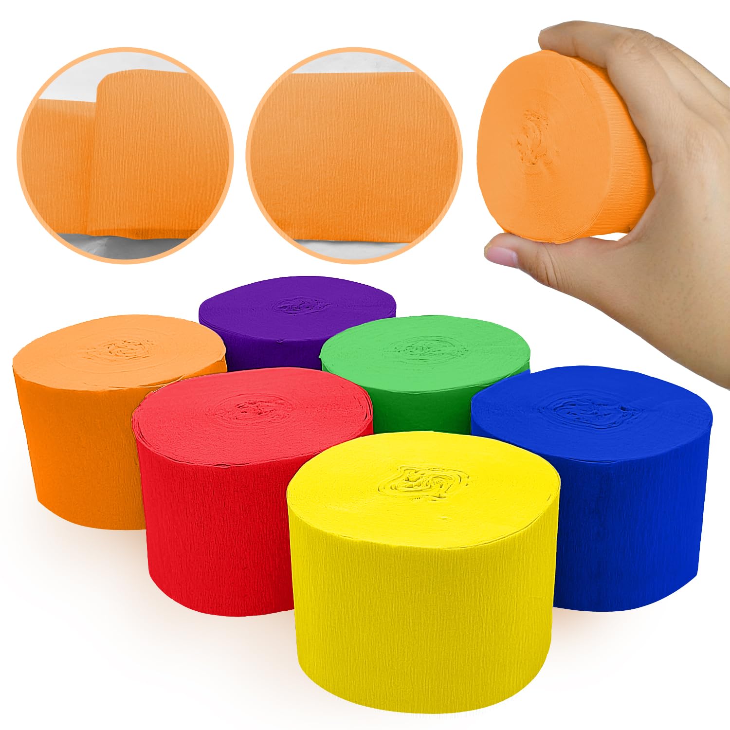 6 Crepe Paper Streamers Rolls, 492ft 6 Colors Rainbow Streamers for Birthday Wedding Bachelorette Party Decorations, DIY Crafts Supplies (1.8 inch x 82 ft/Roll)