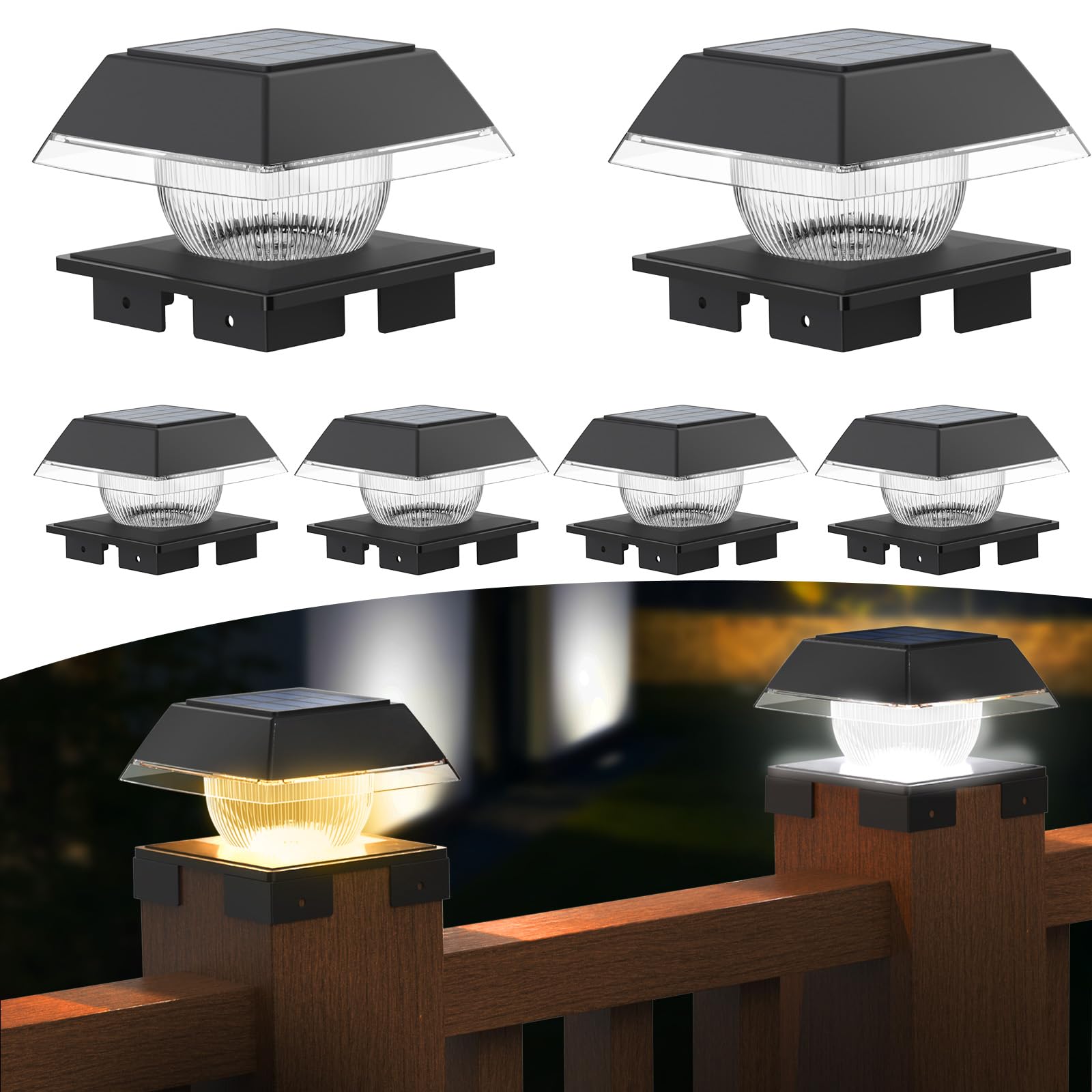Led Solar Pfostenkappe Warmweiß/Kaltweiß for 9x9 10x10 11x11 12x12 13x13 14x14, Solarlampe Außen Solar Zaunpfosten Led Pfosten Lampe IP65 Wasserdicht für Pfosten, Plattform, Zaun Beleuchtung(6 Stück)