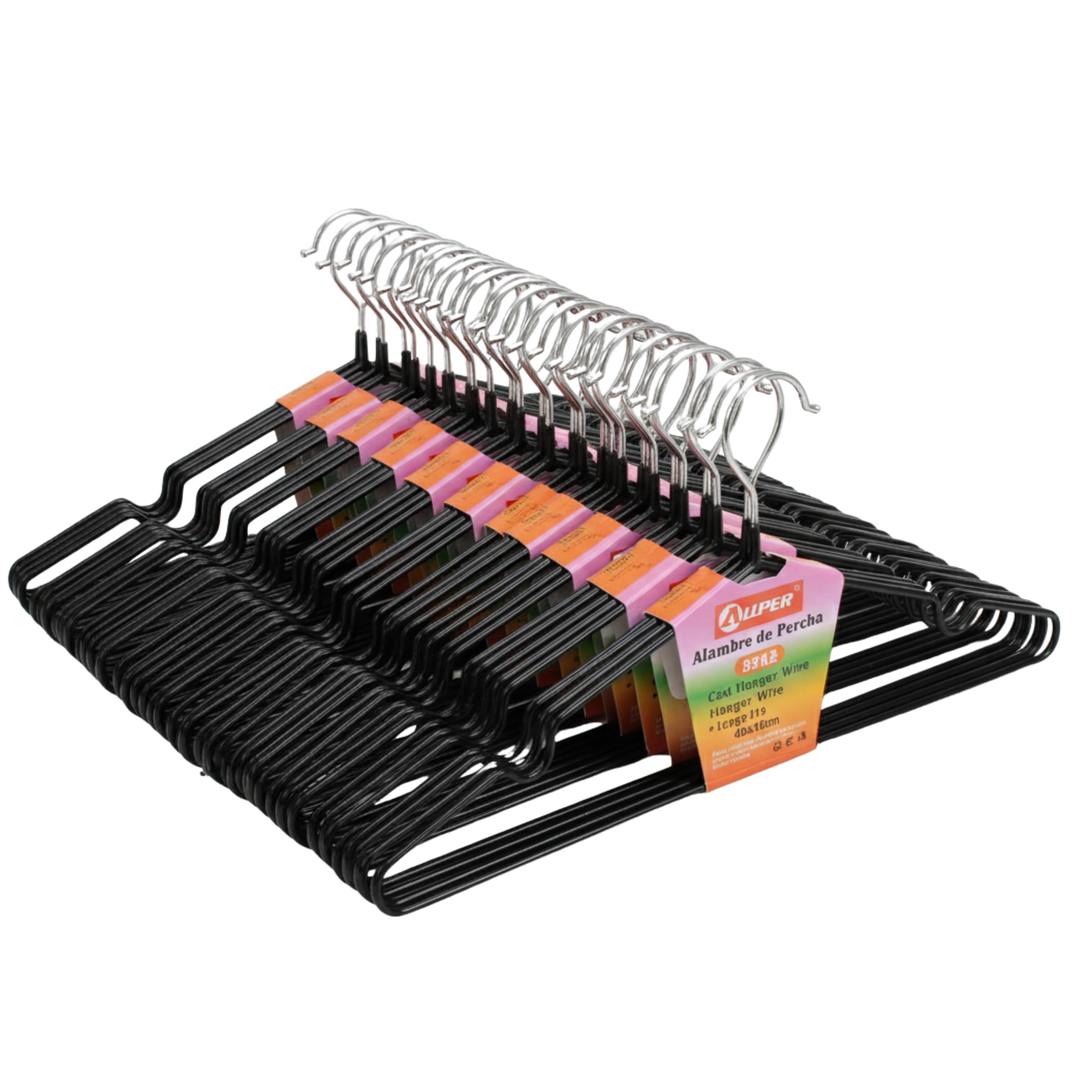 Weida | Paquete de 50 Perchas metálicas Antideslizantes | Recubrimiento de Goma Suave, Delgadas y Resistentes |Ideal para Pantalón, Camisa, Traje |40.5X 19.5 cm (Negro)