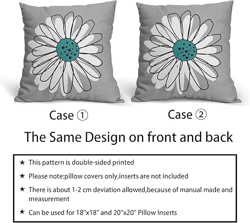 Miniatura 6 de Sweetshow Juego de 2 fundas de almohada de margaritas de color verde azulado y blanco de 18 x 18 pulgadas, para primavera y verano, color gris y