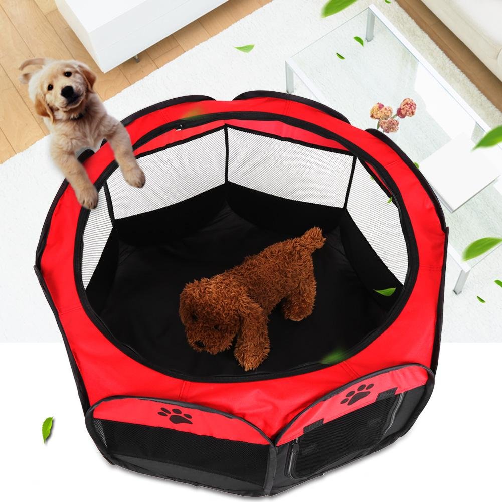 Jaula plegable Oxford para cachorros, rectangular, lavable con puerta, 81 x 45 cm, para conejos y cobayas, color rojo
