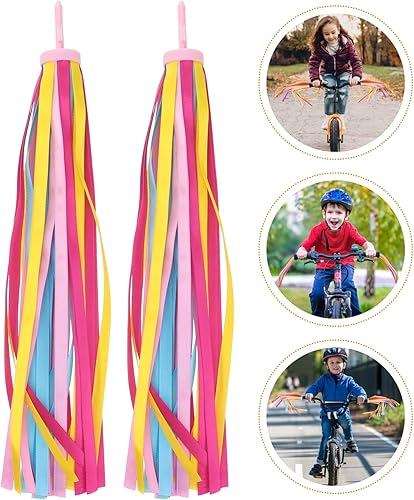 Miniatura 14 de 2 pares de serpentinas coloridas para manillar de bicicleta, serpentinas para manillar de scooter para niños, accesorios de transporte de borlas