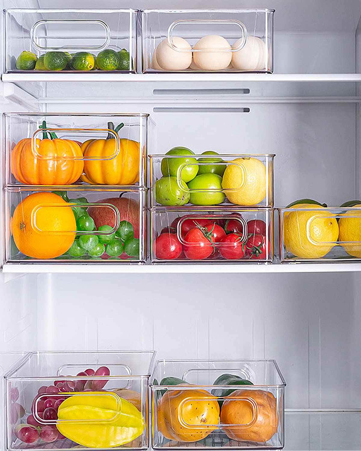 Tallgoo Set di 6 Organizer per Frigorifero,organizer da cucina(3 taglie),Organizer Frigo Impilabili con Maniglia per Cucina, Armadietti,Bagno