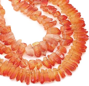 BEADIA Amber Titanium Coated Crystal Quartz Spike Point Stick Beads Rough 0.8-1.2 for Jewelry Making 15 Inch/Strand