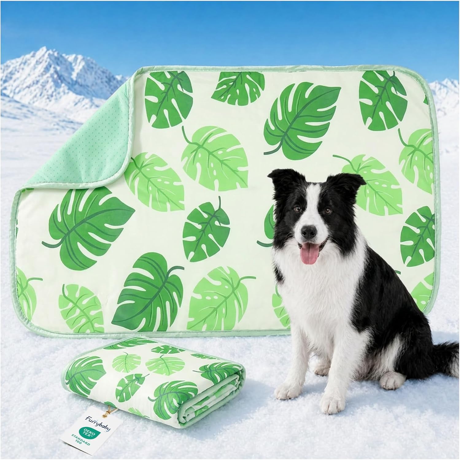 Dog Cooling Mat for Dogs & Cats, Soft Breathable Cooling Pad for Dog Bed, 35"x28" Self Cooling Crate Mat for Dogs, No Gel Washable Non-Slip Pet Cooling Mat Indoor Outdoor, Leaf