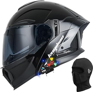 Bluetooth Full Face Motorcycle Helmet, DOT FMVSS -218 Approved Flip Up Anti-Fog Double Visor Helmet, Street Bike Helmet, Built-in Dual Speaker with Microphone