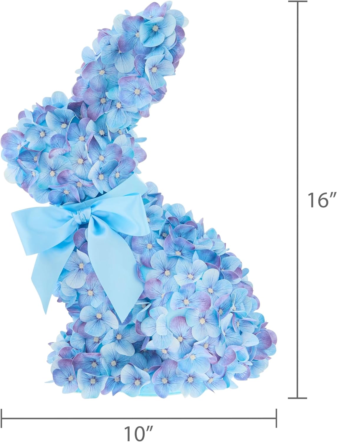 Easter Hydrangea Bunny Tabletop Decoration, Blue and Purple Floral Bunny with Satin Bow, 16 Inch Spring Centerpiece