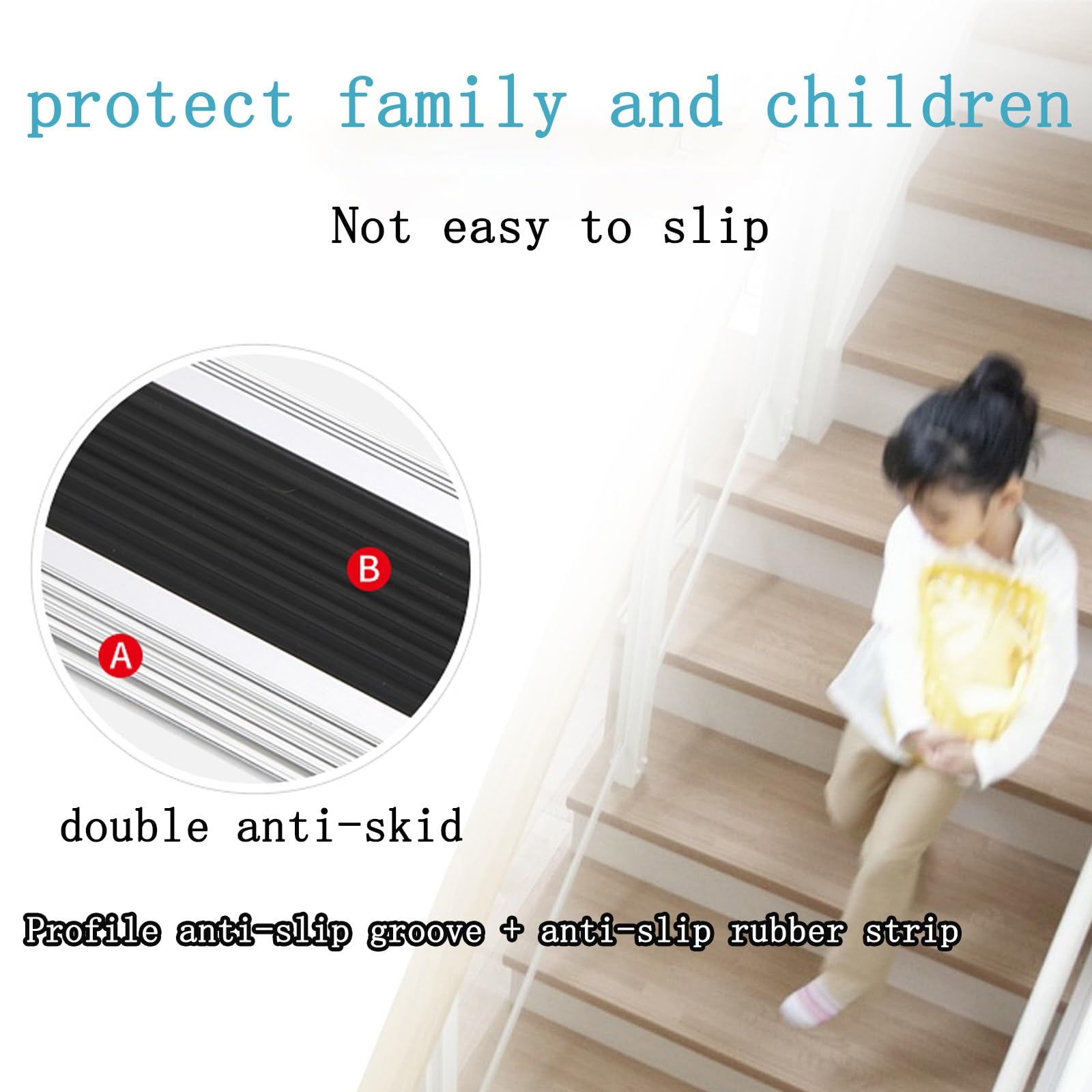 Tira Del Piso Tira Impermeable, Aluminio Tiras Antideslizantes Para Peldaños, Perfil Integral De Borde Escalonado En Forma De L, Doble Antideslizante, Apto para Escaleras Interiores Y Exteriores ( Col