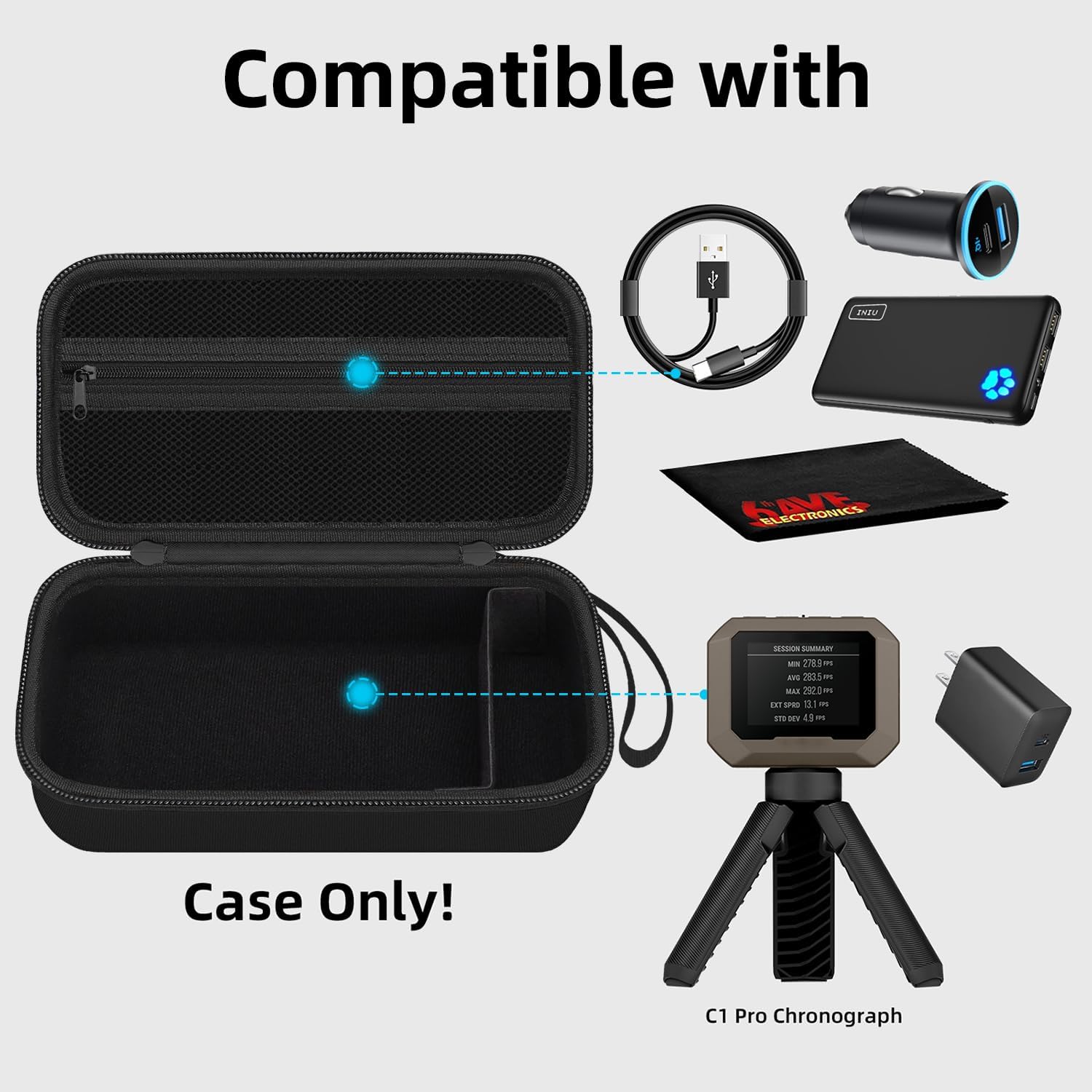 Hard Carrying Case for Xero C1 Pro/Xero C2 Compact Chronograph, Black image 3