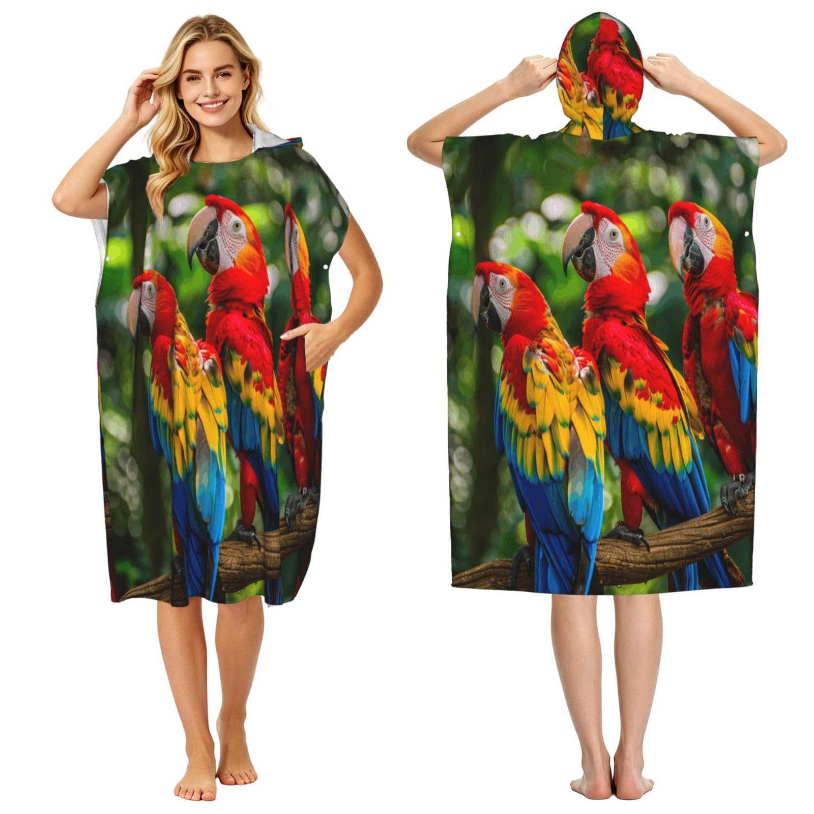 DTHKJNLSF Parrots In The Forest Adult Hooded Beach Poncho Towel