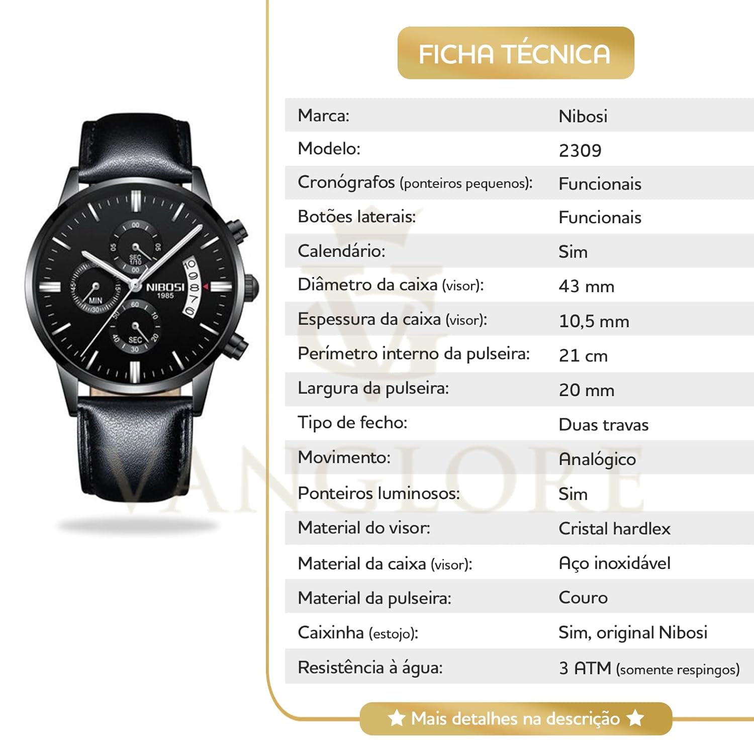 Relógio Nibosi Masculino 2309 Preto Aço Inoxidável Pulseira De Couro Cronógrafo Ponteiros Pequenos Funcionais Estojo Original em promoção! Veja a oferta e mais achadinhos de Relógios de pulso 4 Hoje é o melhor dia para comprar Relógio Nibosi Masculino 2309 Preto Aço Inoxidável Pulseira De Couro Cronógrafo Ponteiros Pequenos Funcionais Estojo Original com aquele preço maroto! Promoção! Aproveite a oferta! 4