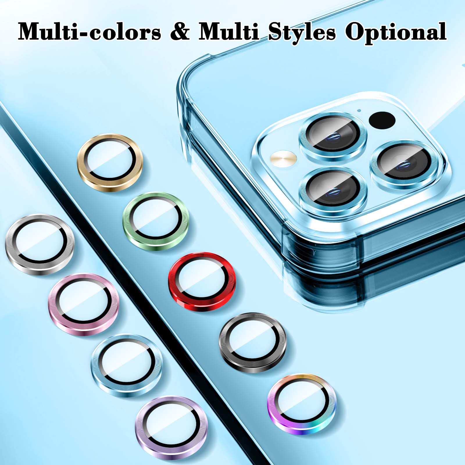 Protecteur Objectif IPhone Kucheed à Paillettes - Verre Trempé 9H - 14 Couleurs - Alignement Auto