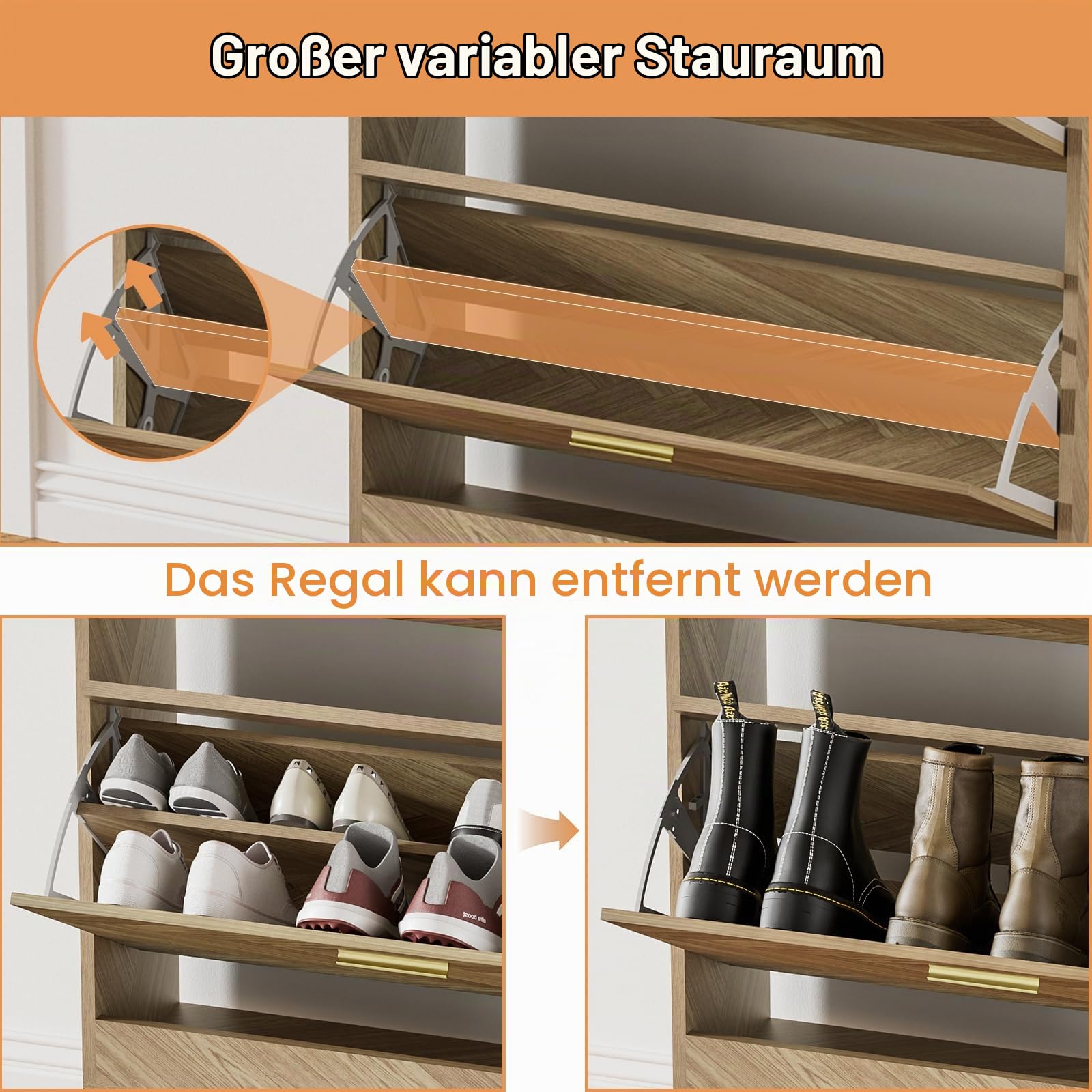 Schuhschrank 2 Klappen, Schuhregal Schuhkipper Schmal, Schuhaufbewahrung Holz, Trennwand Verstellbar, Schuhkommode für 8-16 Paar Schuhe, Flur, Eingang 24 x 80 x 115 cm