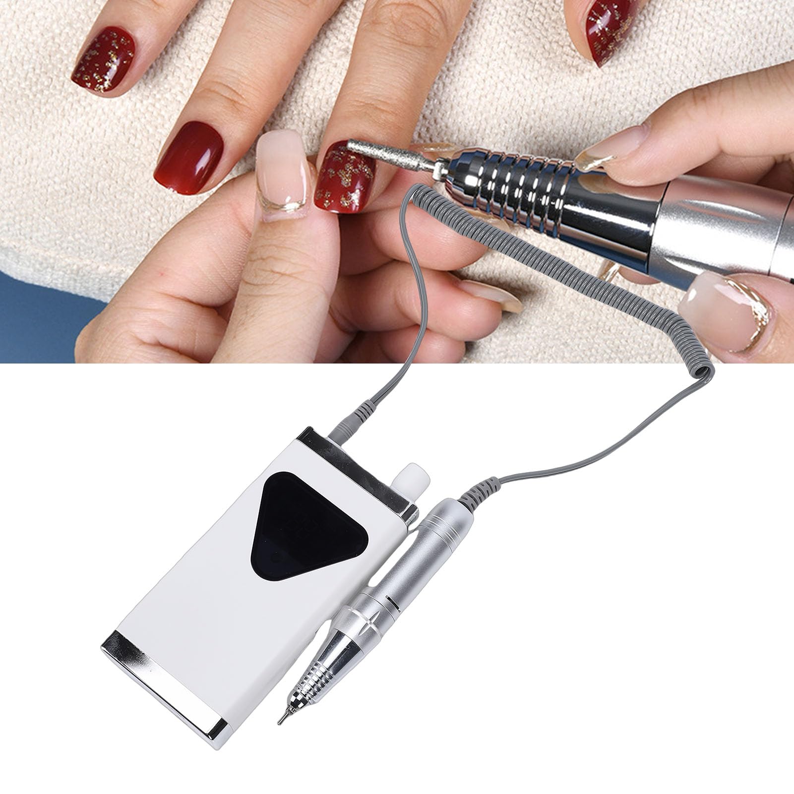Elektrischer Nagelbohrer, Kabellose Nagelfeile mit 45.000 U/min und 3.000-mAh-Akku, Nagelbohrer mit Klarem Bildschirm für die Maniküre, Pediküre und Nagelpflege Im Salon zu Hause (WHITE)