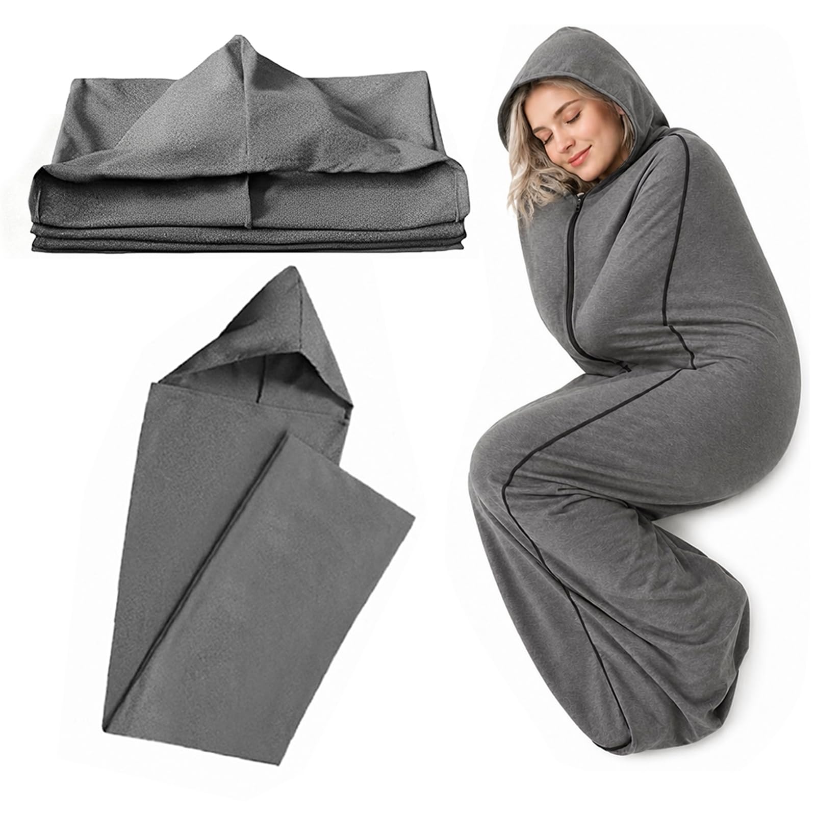 BIZOI Compression Sleep Sack, 360° Wrap Wearable Blanket, Soft Comfortable Movable Sleep Sack, Breathable Stretch Fabric, Washable Lightweight Hooded Sleep Pod for Stress & Anxiety Relief (185x50m)