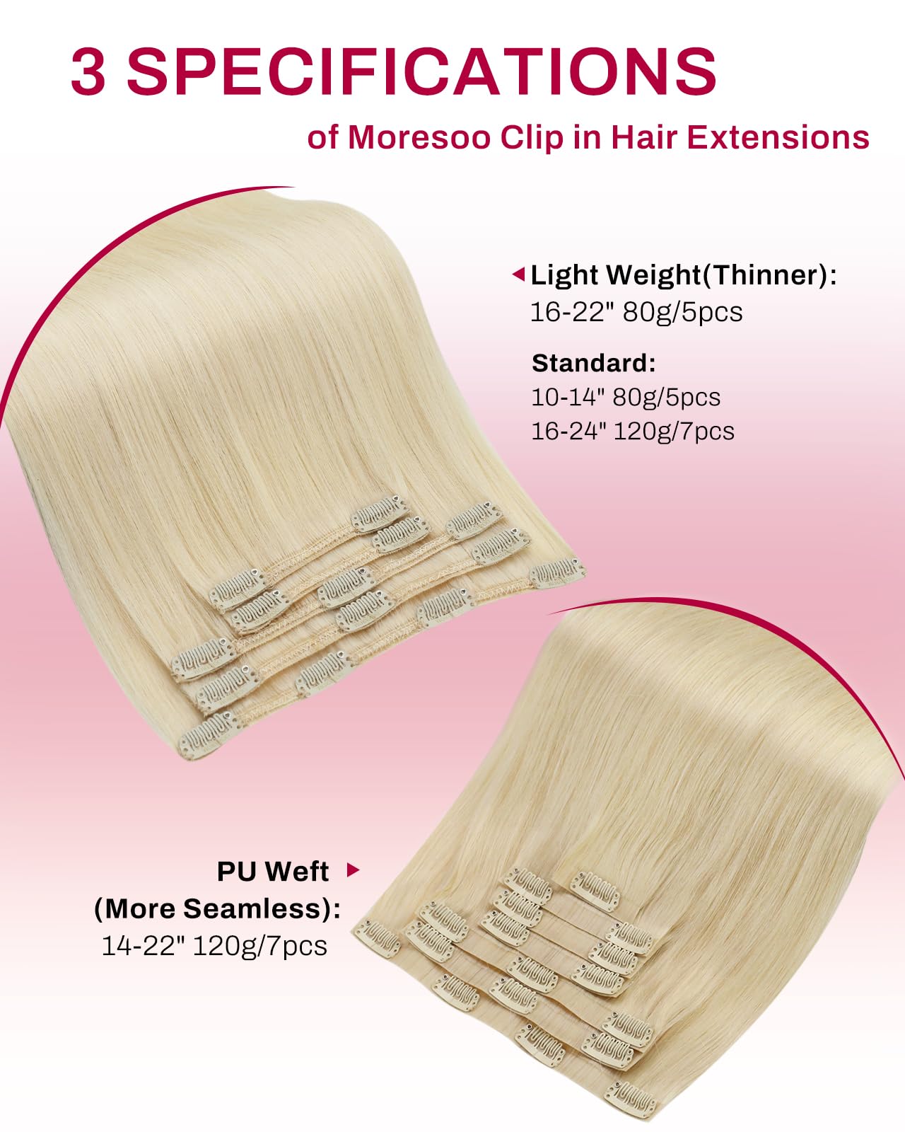 Moresoo Clip in Hair Extensions Real Human Hair Balayage Medium Brown and Blonde Real Hair Extensions Clip in Human Hair for Women Full Head 22 Inch 7pcs/120g #4/6/613 — view 98