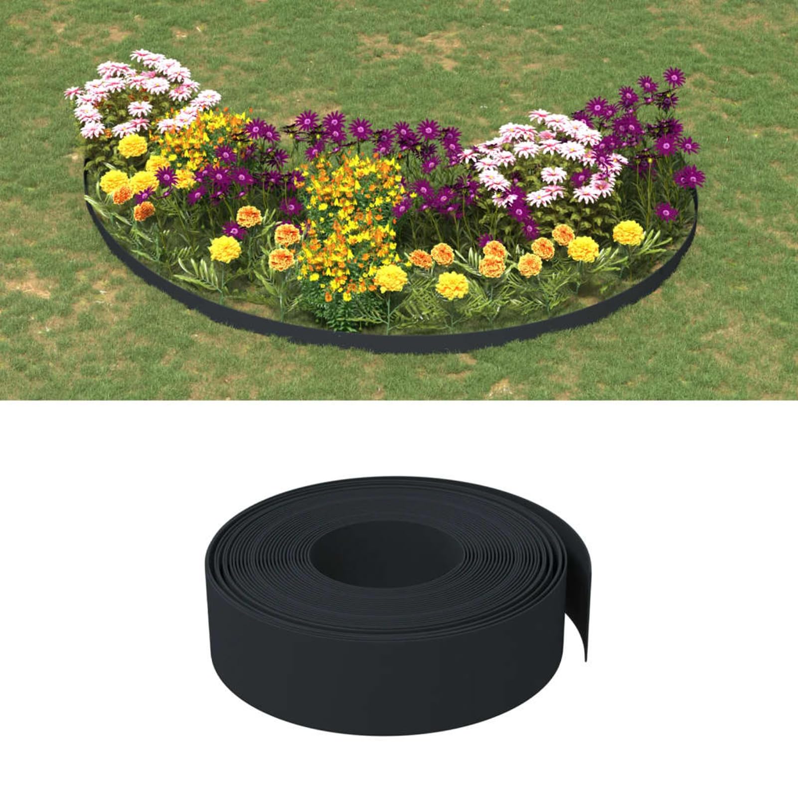 Bordo per prato, 3 pezzi, nero, 10 m x 15 cm, in polietilene, flessibile, resistente ai raggi UV, per aiuole e laghetti