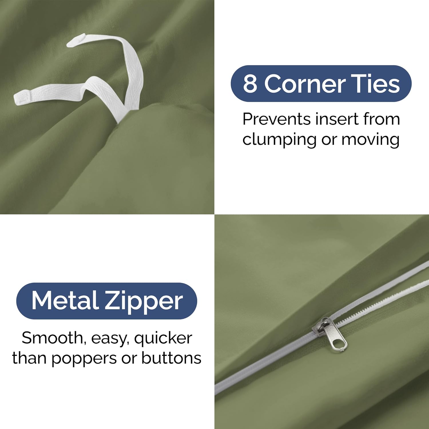 Duvet Cover Full Size - Extra Soft Full Size Duvet Cover - Lightweight, Breathable & Cozy - Easy Care & Fade Free w/ Zipper Closures & Ties - 80" x 90" Inches - (Sage Green) Comforter Not Included - Image 4