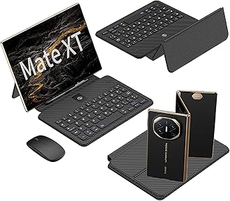 Gruattreay Compatible with Huawei Mate XT, Mobile Office Keyboard Kit, Full Leather Case Keyboard + Touch Pen + Wireless Bluetooth Mouse, Kit Case for Huawei Mate XT Ultimate (Carbon Fiber)