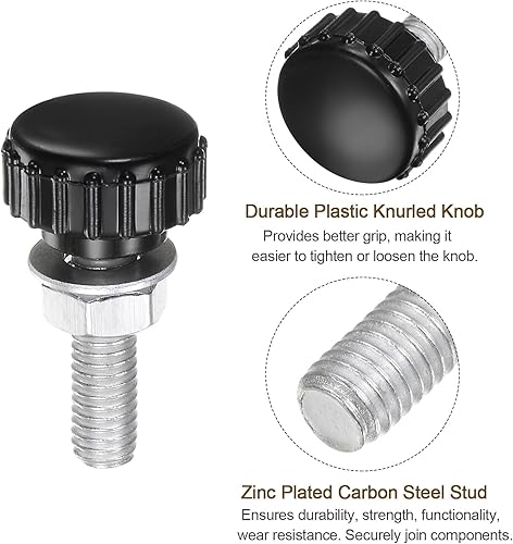Miniatura 486 de uxcell Juego de 4 perillas moleteadas, tornillos de pulgar con tuercas y arandelas, rosca macho métrica M6 x 1.378 in, cabeza de plástico de 0.984
