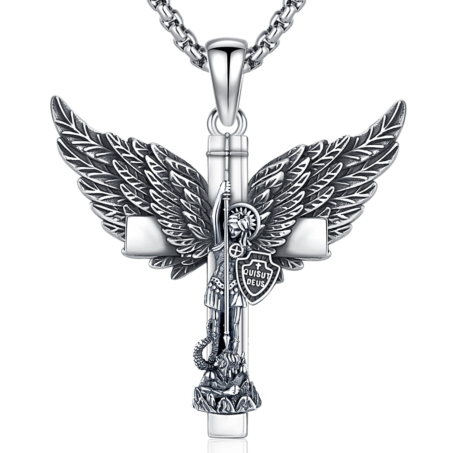 St. Michael Halskette 925 Sterling Silber Erzengel Michael Kreuz Anhänger Herren Anhänger Kette Amulett Schmuck Geschenke für Damen Herren