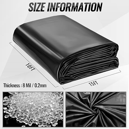 Miniatura 2 de ALDMIO Revestimiento de estanque de 10 x 15 pies, revestimientos de estanque de peces de HDPE de grosor para estanques al aire libre, revestimiento