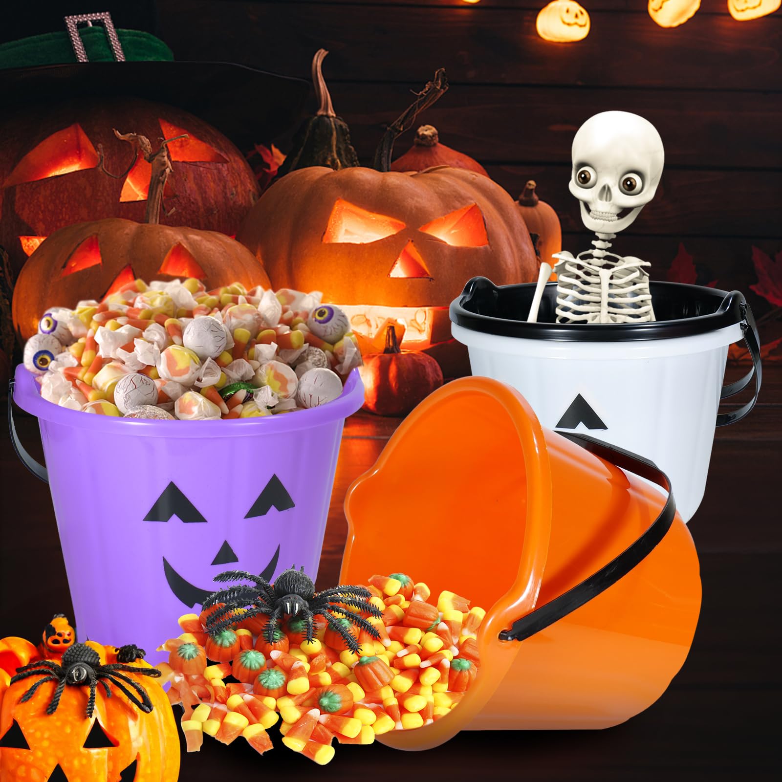 Holady 4 Pack Halloween Trick or Treat Pumpkin Bucket Jack O Lantern ...